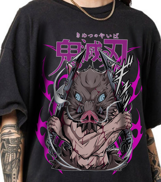 Inosuke Hashibira Demon Slayer T-Shirt – 100% Cotton Anime Tee for Boar Head Fans