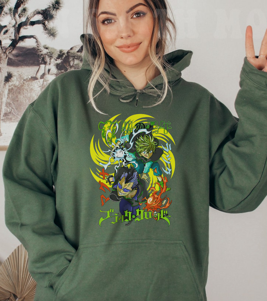 Magna and Luck Black Clover Hoodie – 100% Cotton Anime Pullover for Black Bulls Fans
