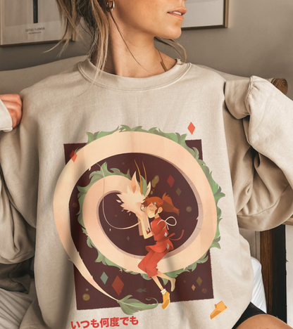 Spirited Away Love Sweatshirt – 100% Cotton Studio Ghibli Anime Pullover Featuring Chihiro and Haku