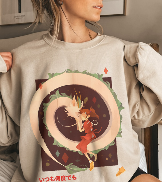 Spirited Away Love Sweatshirt – 100% Cotton Studio Ghibli Anime Pullover Featuring Chihiro and Haku