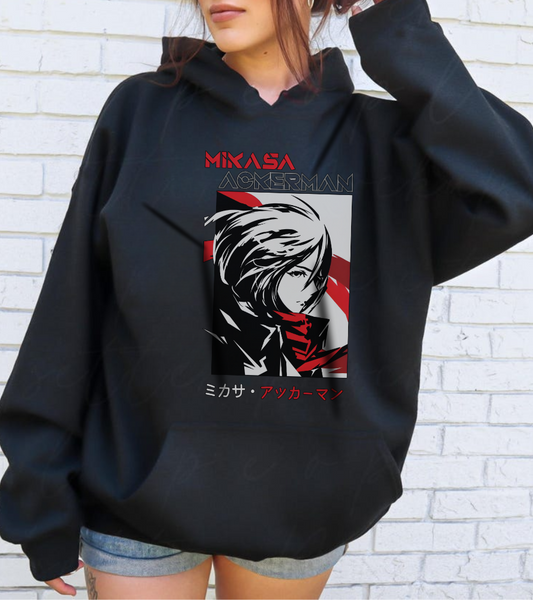 Mikasa Ackerman Hoodie 100% Cotton – Attack On Titan Anime Pullover for Fans