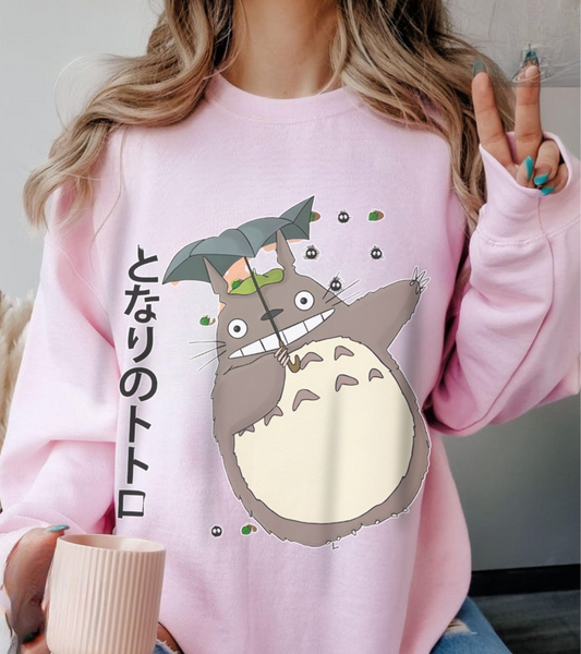 Totoro Funny Face Sweatshirt – 100% Cotton Cute Studio Ghibli Sweater for Anime Fans