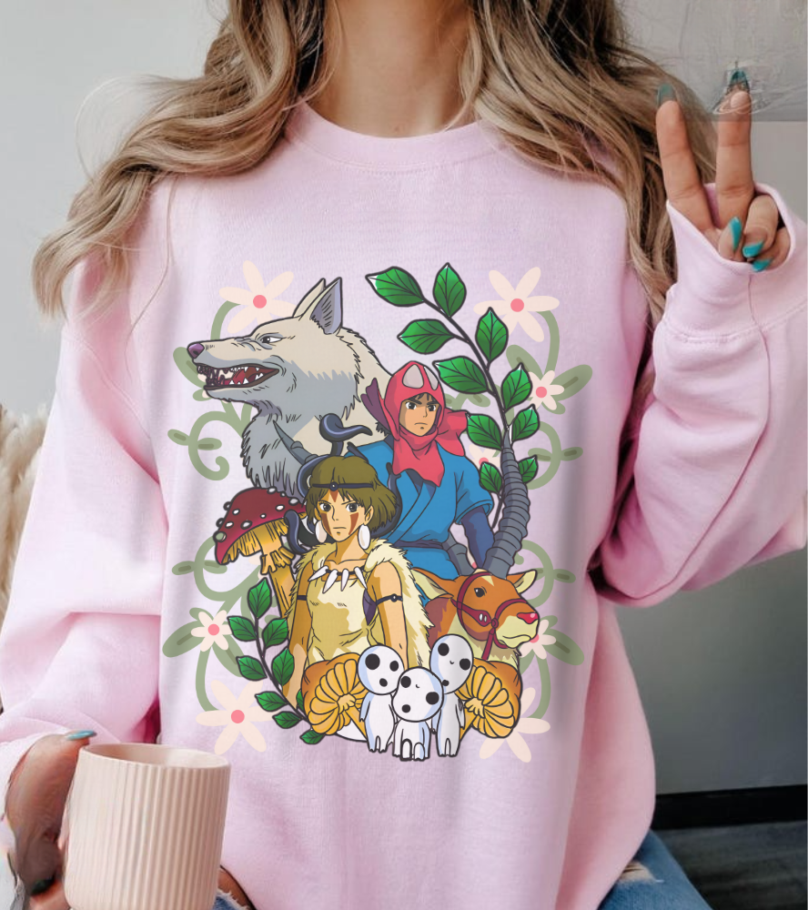 Princess Mononoke Art Cover Sweatshirt – 100% Cotton Studio Ghibli Anime Pullover