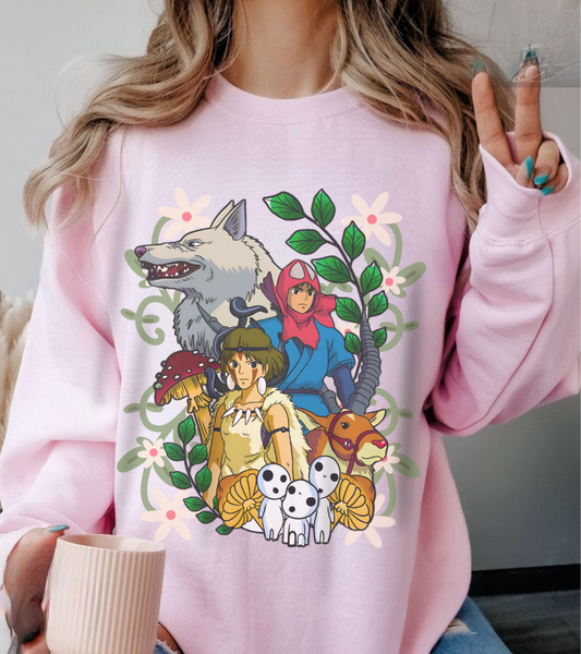 Princess Mononoke Art Cover Sweatshirt – 100% Cotton Studio Ghibli Anime Pullover