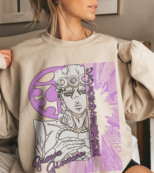Giorno Giovanna Sweatshirt – 100% Cotton JoJo’s Bizarre Adventure Pullover for Anime Fans