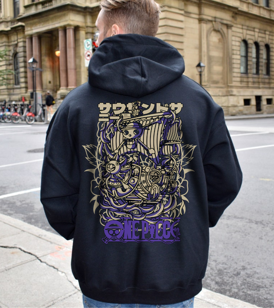 One Piece Ship Back Print Hoodie – 100% Cotton Anime Hoodie Featuring Going Merry & Thousand Sunny