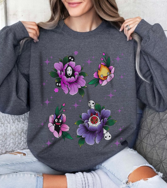Flowers Studio Ghibli Sweatshirt – 100% Cotton Floral Anime Pullover for Ghibli Fans