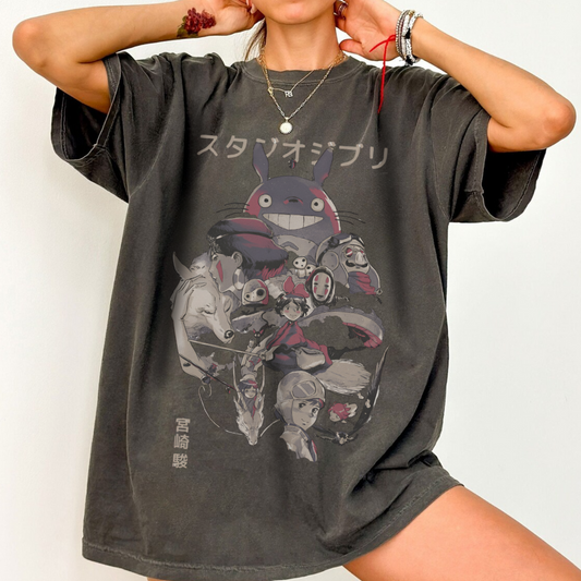 Studio Ghibli Characters T-Shirt 100% Cotton | Anime Canvas Art Tee