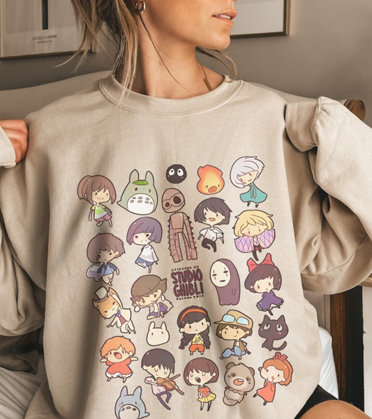 Chibi Studio Ghibli Characters Sweatshirt – 100% Cotton Cozy Anime Pullover for Ghibli Lovers