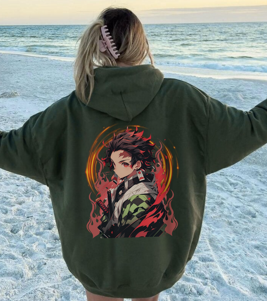 Tanjiro Kamado Back Print Hoodie – 100% Cotton Demon Slayer Anime Hoodie