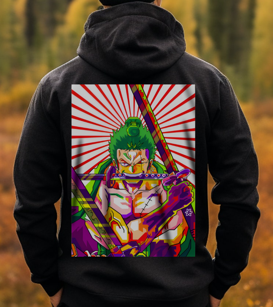 Zoro Style Back Print Hoodie – 100% Cotton One Piece Anime Sweatshirt for True Fans