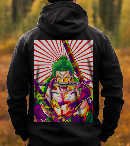 Zoro Style Back Print Hoodie – 100% Cotton One Piece Anime Sweatshirt for True Fans