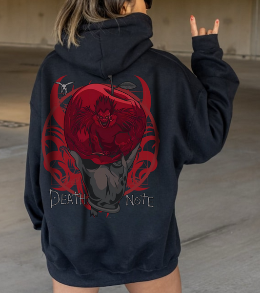 Death Note Apple Back Print Hoodie – 100% Cotton Anime Hoodie with Ryuk Red Apple Design