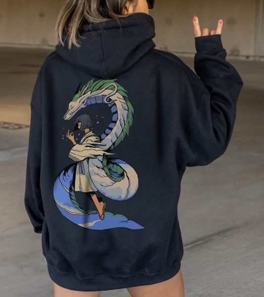 Haku Spirited Away Back Print Hoodie – 100% Cotton Studio Ghibli Anime Pullover