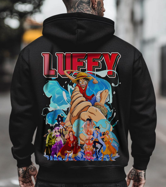 Luffy and Friends One Piece Back Print Hoodie – 100% Cotton Anime Pullover for Fans