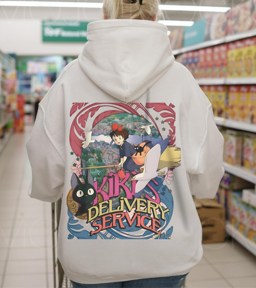 Kiki's Delivery Service Art Back Print Hoodie – 100% Cotton Studio Ghibli Anime Pullover