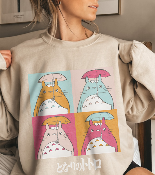 Totoro Aesthetic Art Collage Sweatshirt – 100% Cotton Studio Ghibli Inspired Cozy Pullover