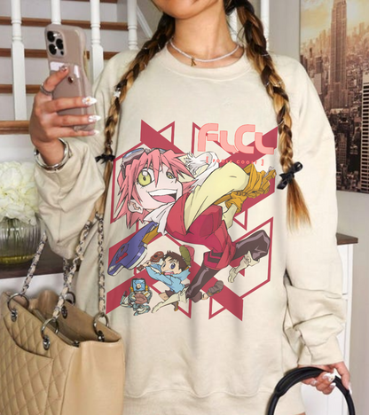 FLCL Sweatshirt – 100% Cotton Gildan 18000 | Fooly Cooly Retro Anime Pullover for True Fans