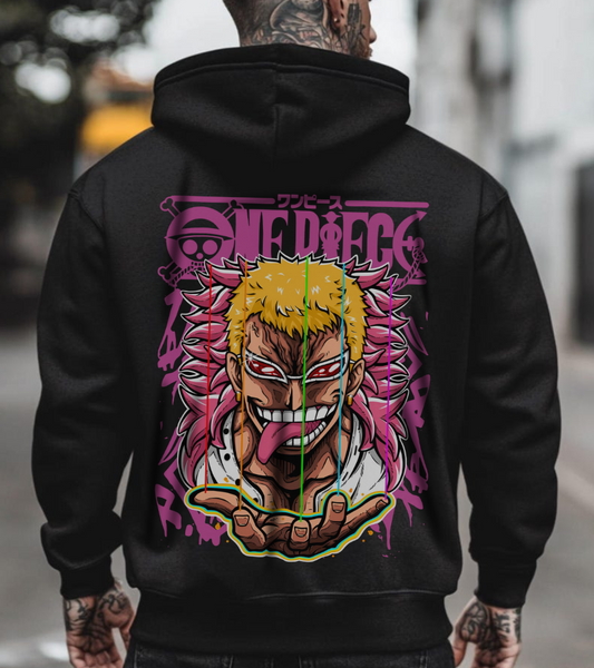 Donquixote Doflamingo Back Print Hoodie – One Piece Anime Sweatshirt – 100% Cotton