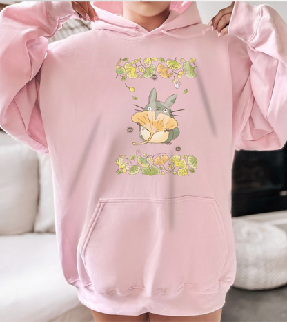 Totoro Flowers Dream Hoodie – 100% Cotton Gildan 18500 | Studio Ghibli Aesthetic Anime Hoodie