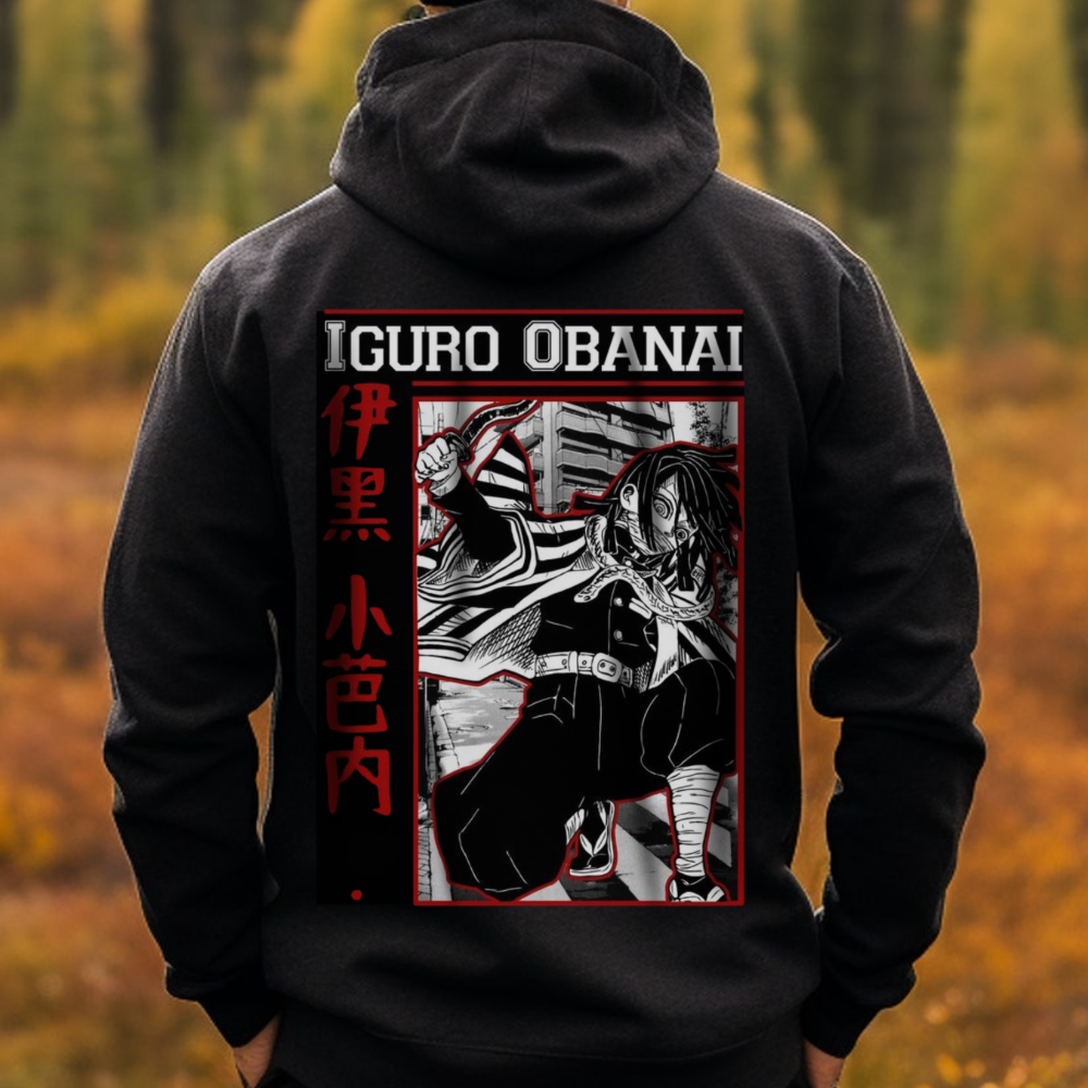 Iguro Obanai Back Print Hoodie | Demon Slayer Serpent Hashira | 100% Cotton Anime Hoodie