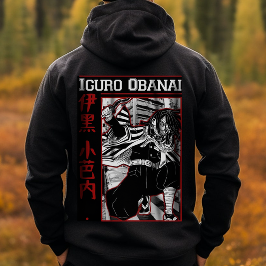 Iguro Obanai Back Print Hoodie | Demon Slayer Serpent Hashira | 100% Cotton Anime Hoodie