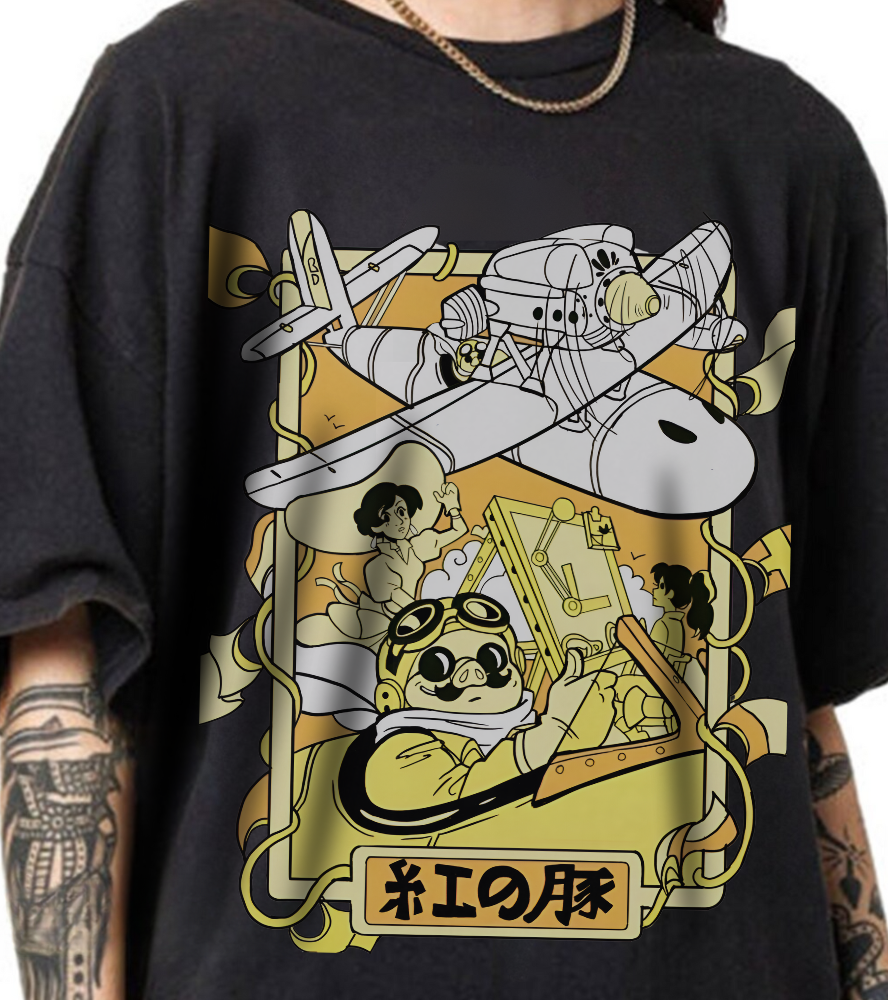 Porco Rosso T-Shirt – 100% Cotton Studio Ghibli Pilot Anime Tee