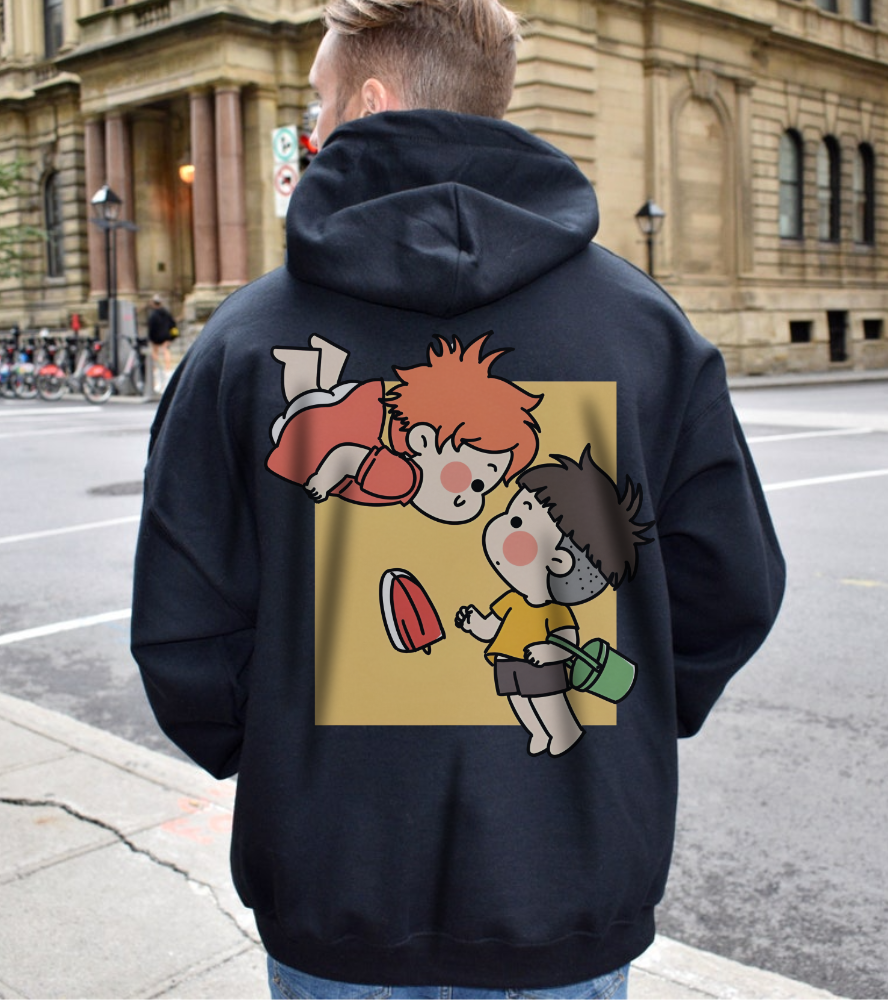 Ponyo & Sosuke Back Print Hoodie – 100% Cotton Gildan 18500 | Studio Ghibli Anime