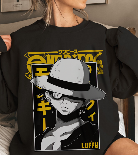 Luffy One Piece Sweatshirt – 100% Cotton Anime Pullover for Straw Hat Fans