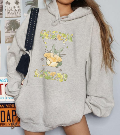 Totoro Flowers Dream Back Print Hoodie – 100% Cotton Gildan 18500 | Studio Ghibli Anime Hoodie