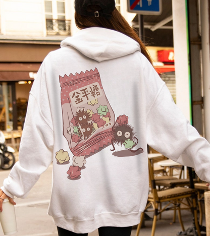 Soot Sprites Candy Back Print Hoodie – 100% Cotton Studio Ghibli Inspired Anime Hoodie