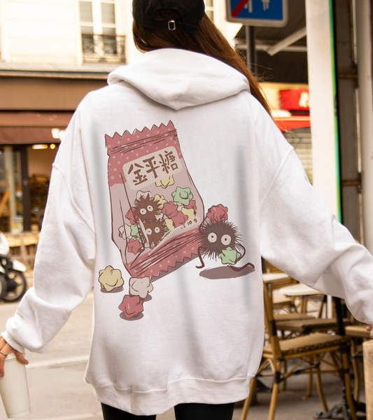 Soot Sprites Candy Back Print Hoodie – 100% Cotton Studio Ghibli Inspired Anime Hoodie