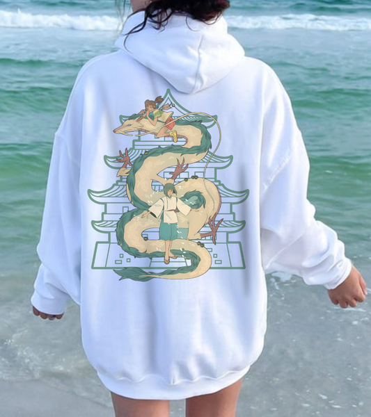 Haku Spirited Away Back Print Hoodie – 100% Cotton Studio Ghibli Anime Sweatshirt