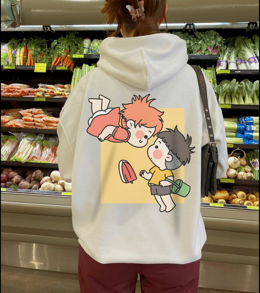 Ponyo & Sosuke Back Print Hoodie – 100% Cotton Gildan 18500 | Studio Ghibli Anime