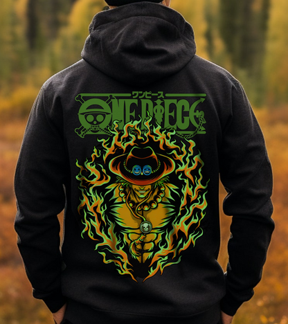 Portgas D. Ace One Piece Back Print Hoodie – 100% Cotton Anime Hoodie for Fire Fist Fans
