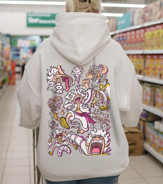 Funny Luffy One Piece Back Print Hoodie – 100% Cotton Anime Hoodie with Goofy Straw Hat Design