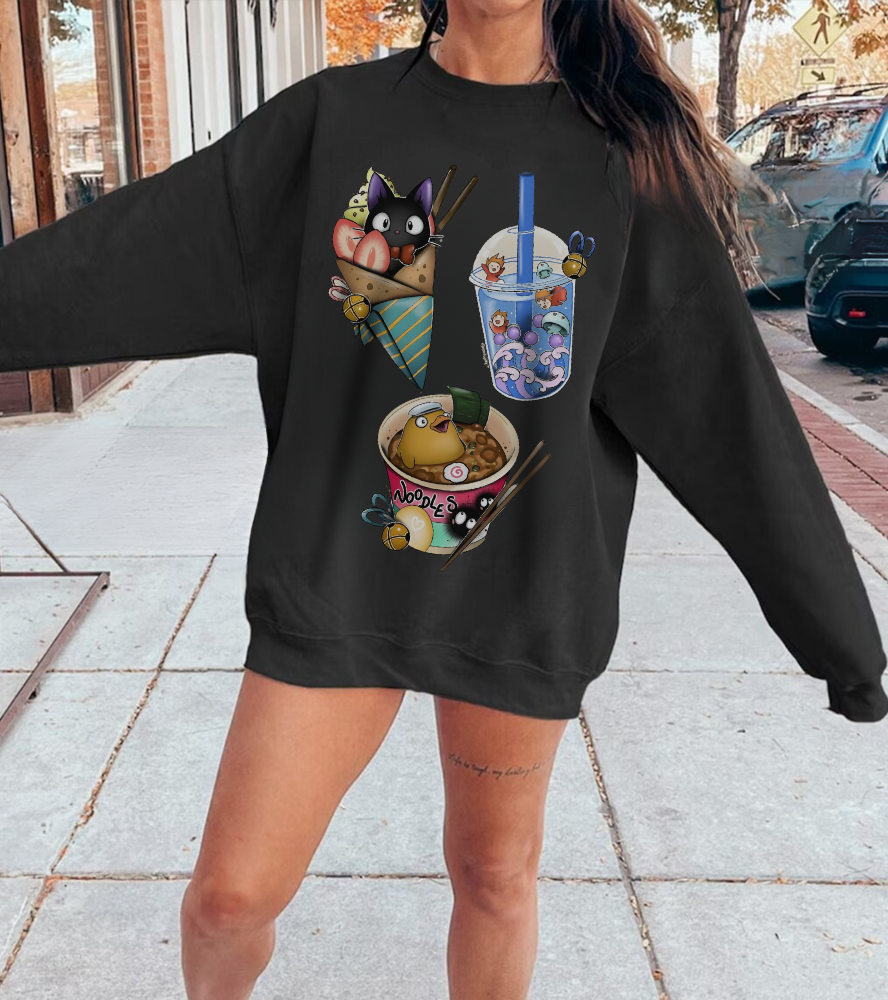 Studio Ghibli Food Sweatshirt – 100% Cotton Cozy Anime Pullover with Iconic Ghibli Dishes