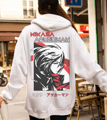 Mikasa Ackerman Hoodie 100% Cotton with Back Print – Attack On Titan Anime Pullover