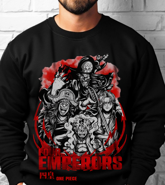 Four Emperors One Piece Sweatshirt – 100% Cotton Anime Crewneck Featuring Yonko Pirates