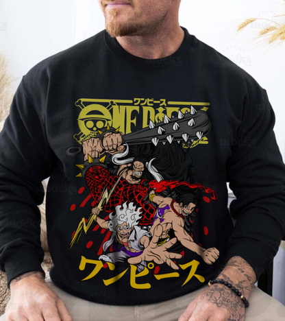 Kaido, Luffy & Ace Sweatshirt – 100% Cotton One Piece Anime Crewneck for True Fans