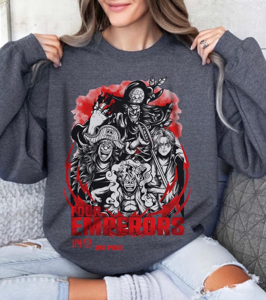 Four Emperors One Piece Hoodie – 100% Cotton Pullover Featuring Yonko Legends