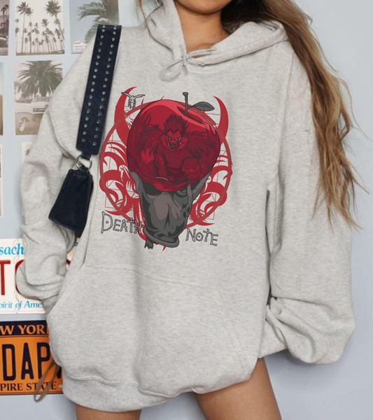 Death Note Apple Hoodie – 100% Cotton Anime Hoodie Featuring Ryuk’s Iconic Red Apple