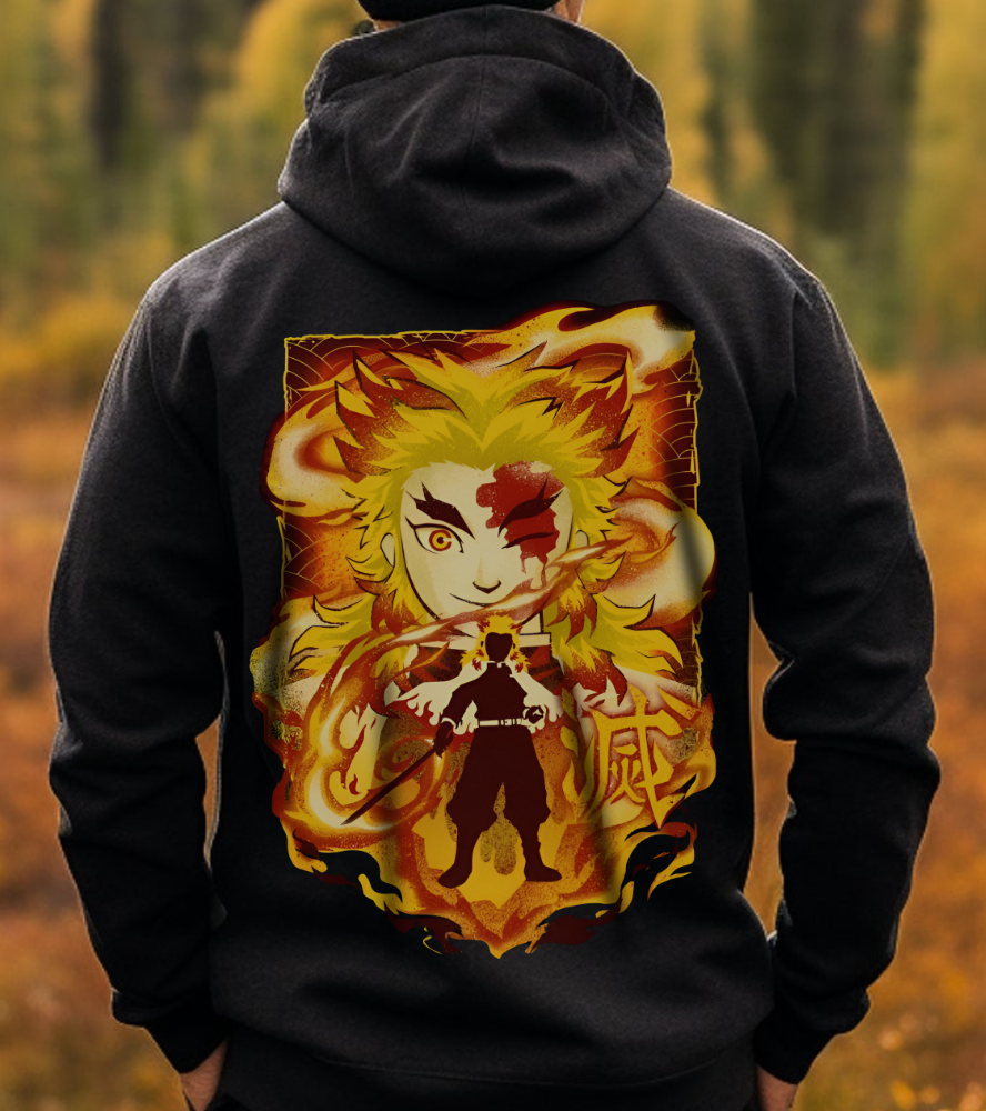 Kyojuro Rengoku Demon Slayer Back Print Hoodie – 100% Cotton Anime Hoodie for Flame Hashira Fans