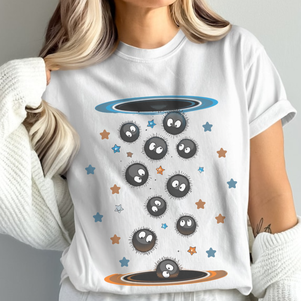 Soot Sprites Portal T-Shirt 100% Cotton Studio Ghibli Anime Tee