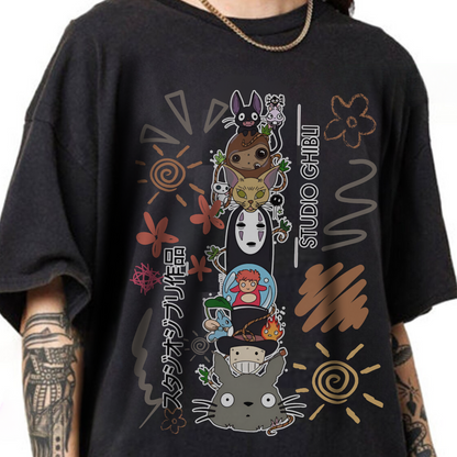 Characters Ghibli T-Shirt 100% Cotton Studio Ghibli Anime Tee