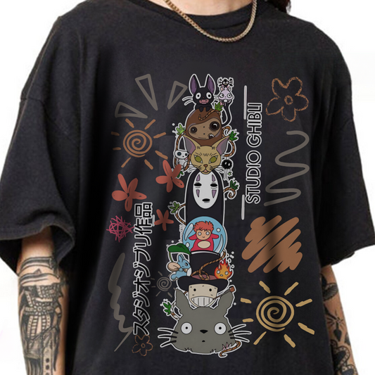Characters Ghibli T-Shirt 100% Cotton Studio Ghibli Anime Tee