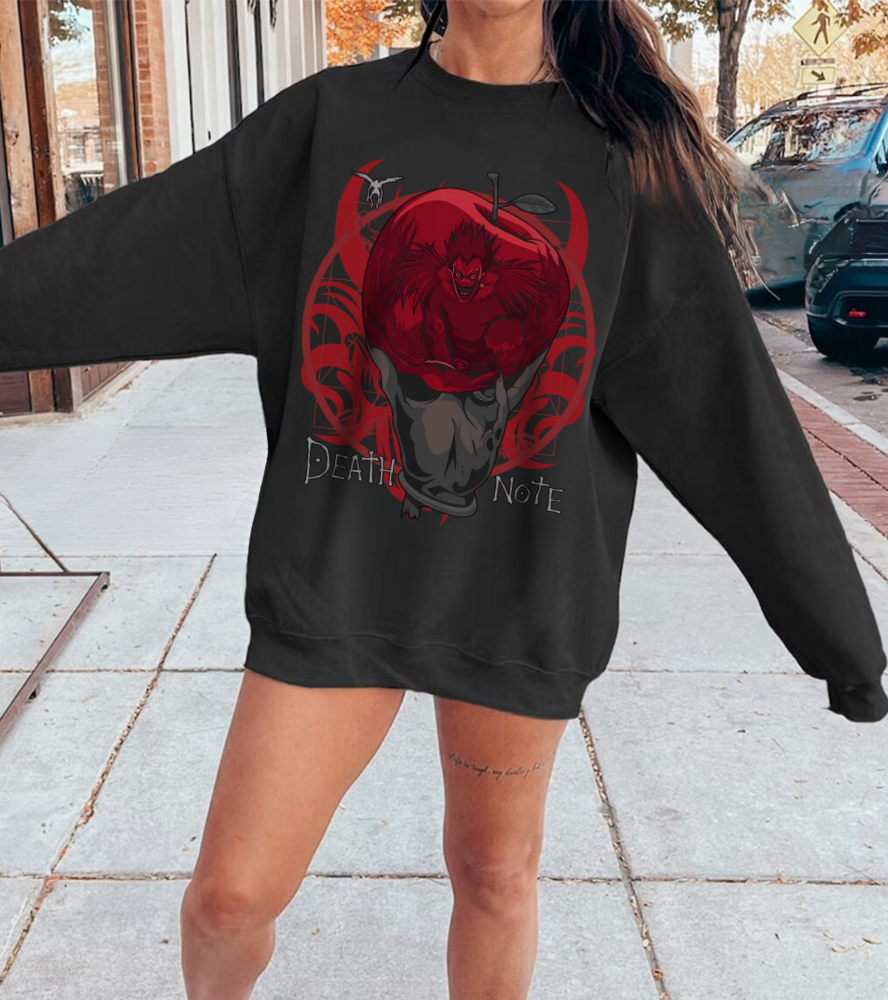 Death Note Apple Sweatshirt – 100% Cotton Anime Pullover Featuring Ryuk’s Red Apple