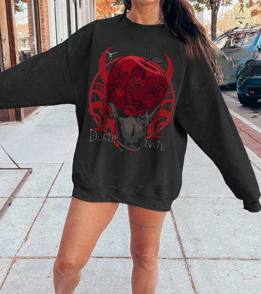 Death Note Apple Sweatshirt – 100% Cotton Anime Pullover Featuring Ryuk’s Red Apple
