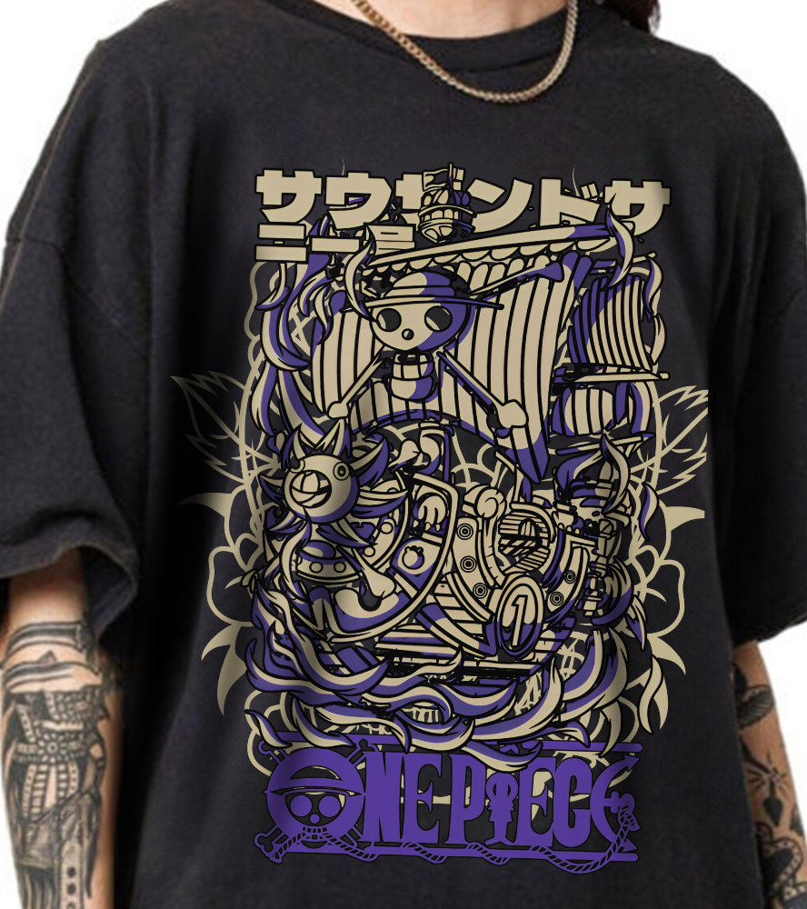 One Piece Ship T-Shirt – 100% Cotton Anime Tee Featuring Going Merry & Thousand Sunny