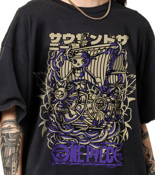 One Piece Ship T-Shirt – 100% Cotton Anime Tee Featuring Going Merry & Thousand Sunny